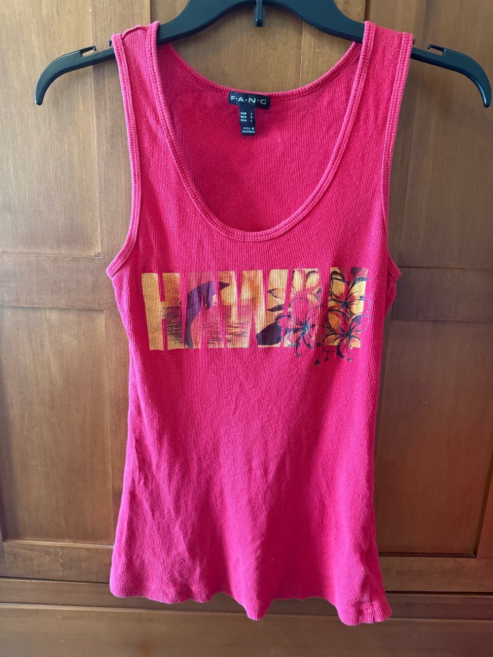 FANG Hawaii Tropical Floral Ribbed Racerback Tank Top | Size Large Cherry Red